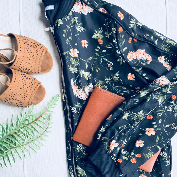 Fever Jackets & Blazers - Black & Floral Satin Bomber Jacket